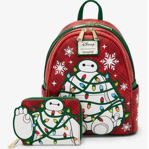 RARE Loungefly Disney Big Hero 6 Baymax Holiday Plaid Light-Up Mini Backpack